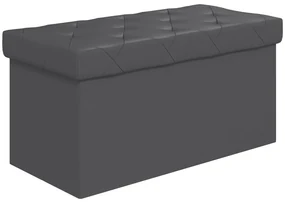 HOMCOM Bancă Cutie de Depozitare Pliabilă, Bancă Taburet cu Capac și Înveliș din Piele Ecologică, 76x38x38 cm, Gri | Aosom Romania