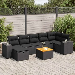 3325877 vidaXL Set mobilier de grădină cu perne, 8 piese, negru, poliratan