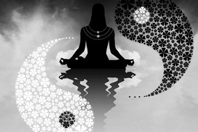 Tablou yin și yang yoga în design alb-negru