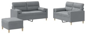 3201592 vidaXL Set de canapele cu perne, 3 piese, gri deschis, textil