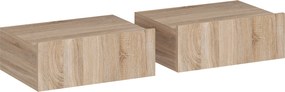 HOMCOM Set de 2 Noptiere Suspendate cu Sertar, Pereche de Noptiere Moderne din Lemn, Mese Laterale pentru Canapea, Living și Dormitor, 40x30x15 cm, Stejar | Aosom Romania