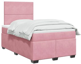 vidaXL Pat box spring cu saltea, roz, 120x200 cm, catifea