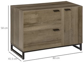 Bufet Multifuncțional Modern HOMCOM, Combinație Lemn și Metal, 2 Sertare și Dulapior, Design Elegant, 80x41.5x58cm, Lemn Natural | Aosom Romania