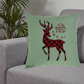 Perna Decorativa Ren Buffalo Plaid Craciun, 40x40 cm, Verde, Husa Detasabila, Perna Inclusa, BEKZ®