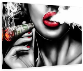 Tablou canvas Smoking Money Lips 120x80 cm