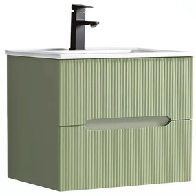 Trent 60 dulap de baie inferior cu chiuvetă ceramică (2 sertare) verde măslin verde fistic