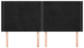 Tablie de pat cu aripioare, negru, 203x16x118 128 cm, catifea 1, Negru, 203 x 16 x 118 128 cm