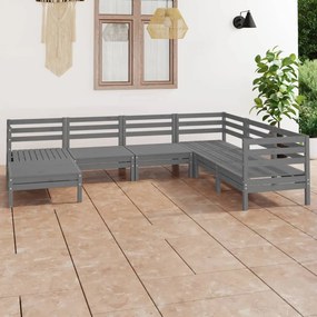 3082976 vidaXL Set mobilier de grădină, 7 piese, gri, lemn masiv de pin