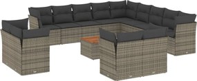 vidaXL Set mobilier de grădină cu perne, 14 piese, gri, poliratan