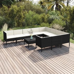 3094492 vidaXL Set mobilier de grădină cu perne, 11 piese, negru, poliratan