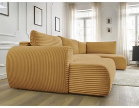 Colțar galben muștar extensibil/cu spațiu de depozitare cu tapițerie din catifea reiată (cu colț pe partea dreaptă/în formă de "U") Lucien – Bobochic Paris