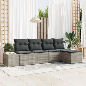 vidaXL Set de canapele pentru grădină 5 pcs Gri deschis Rattan poli