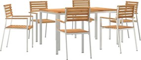 vidaXL Set de masă pentru grădină 7 pcs Maro Lemn solid de tec