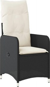 vidaXL Scaun de grădină rabatabil cu perne, negru, poliratan