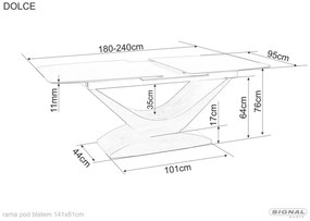Masa extensibila Dolce Ceramic alba Statuario Venato/stejar L180-240xl95 cm