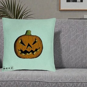 Perna Decorativa Halloween Dovleac Portocaliu Clasic, 40x40 cm, Verde Menta, Husa Detasabila, Perna Inclusa, BEKZ®