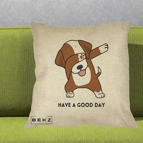 Perna Decorativa Caine Dab Have A Good Day, 40x40 cm, Crem, Husa Detasabila, Perna Inclusa, BEKZ®
