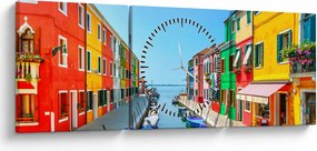 Tablou - Insula Burano, Veneția, Italia (cu ceas) (90x30 cm)