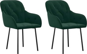 vidaXL Scaune de bucătărie, 2 buc., verde închis, catifea