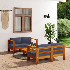 Set mobilier gradina cu perne gri inchis, 3 piese, lemn masiv Morke gra, 2x Canapea cu 2 locuri + masa, 1