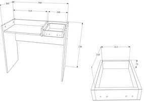 Birou Carp, 1 Sertar, Wenge, 85 x 50 x 75 cm