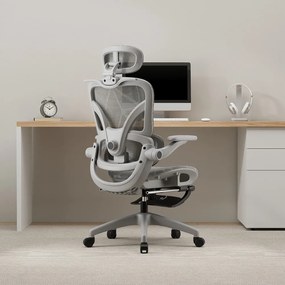 AEROFLEX 927 PRO Scaun ergonomic, Suport lombar 6D, cotiere 6D, Tetiera 3D, Suport picioare, Umeras, Full Mesh, Gri