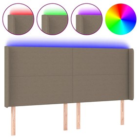 vidaXL Tăblie de pat cu LED, gri taupe, 203x16x118/128 cm, textil