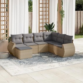 vidaXL Set canapele de grădină, 7 piese, cu perne, bej, poliratan