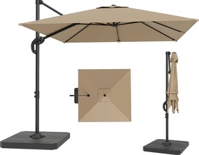 Outsunny Parasol cu braț lateral pătrat parasol de grădină exterior bază și plăci de umplere stâlp aluminiu protecție UV50+2,4x2,4m kaki | Aosom Romania