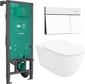 Rezervor incastrat Hansgrohe iFrame 112 cm cu clapeta iFrame Element E alb mat plus vas WC Rune Ivaldi Grande alb cu capac softclose