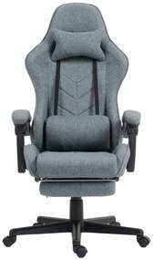 Scaun gaming, masaj în perna lombară, suport picioare, textil, Gri