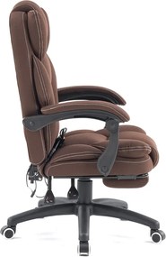 Scaun directorial, Masaj si Incalzire in 7 puncte, spatar rabatabil, suport pentru picioare, material textil premium, Maro inchis