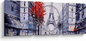 Tablou - Străzi din Paris, pictură în ulei (cu ceas) (90x30 cm)