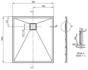 Cadita dus compozit slim alba 100x90 cm Deante Correo 1000x900 mm, Alb