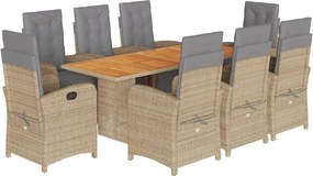 vidaXL Set de masă pentru grădină, 9 piese, cu perne, bej, poliratan