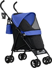 PawHut Cărucior pentru animale de companie, lese de siguranță, ferestre din plasă, 76L x 44B x 103H cm, Bleumarin | Aosom Romania