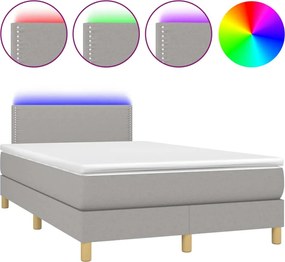 vidaXL Pat cu arcuri, saltea și LED, gri deschis, 120x200 cm, textil