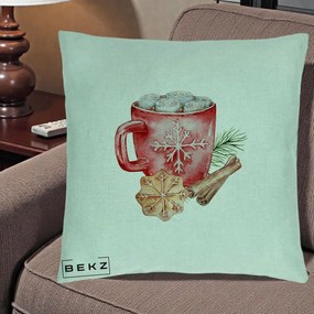 Perna Decorativa Cacao de Iarna cu Biscuit, 40x40 cm, Verde Menta, Husa Detasabila, Perna Inclusa, BEKZ®