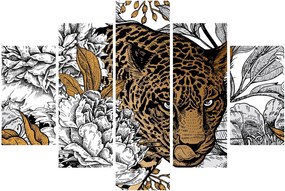 Tablou - Leopard între flori (150x105 cm)