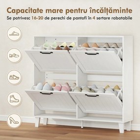 HOMCOM Pantofar, 4 sertare batante, salvaspațiu cu polițe reglabile, Alb | Aosom Romania