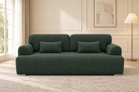 Canapea extensibilă Celeste din boucle, verde salvie, cu ladă de depozitare