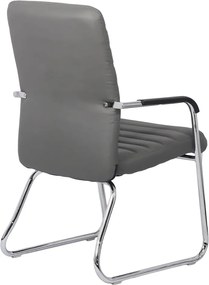 Scaun vizitator gri OFF 833 din piele ecologică și cadru cromat cu brațe