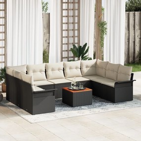 vidaXL Set de Canapea pentru Grădină cu 10 Piese cu Perne Negru Poliratan Acacia