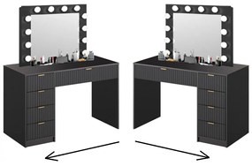SEN22 - Set Masa toaleta cu riflaje, 120 cm, cosmetica, masuta machiaj, oglinda cu LED, cu sau fara scaun - Alb sau Negru
