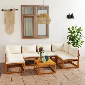 3057653  7 Piece Garden Lounge Set with Cushion Cream Solid Acacia Wood  (2x311857+311859+311863) Crem, 2x colt + 4x mijloc + masa, 1
