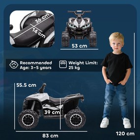 HOMCOM ATV Electric pentru Copii, Motocicletă pentru Copii cu Motor Dublu, 2 Viteze, Roți Late și Faruri LED, 83x53x55.5 cm, Alb | Aosom Romania