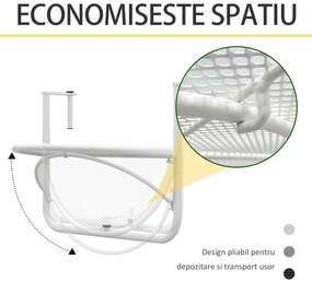 Outsunny Măsuță Pliabilă pentru Balcon din Metal, Reglabilă pe 3 Înălțimi, Ideală pentru Spații Mici, 60x45x50cm, Albă | Aosom Romania