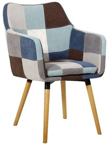 Fotoliu cu design Patchwork Albastru-Bej / Fag, LANDOR