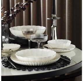 Set de veselă 27 piese din porțelan, alb cu accente argintii