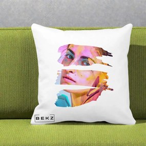 Perna Decorativa Portret Femeie Fragmentat Colorat, 40x40 cm, Alba Mata, Husa Detasabila, Perna Inclusa, BEKZ®